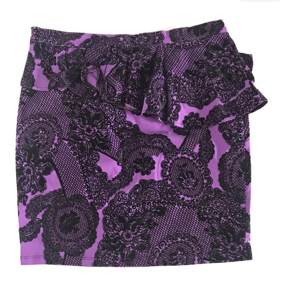Asos | Embroidered Flounce Ruffle Skirt Size 12 Purple Pencil Mini Skater - Picture 6 of 11